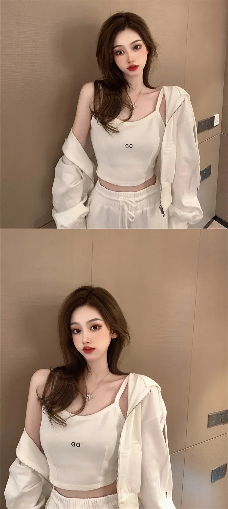 Plus Size 2024 Spring New Style Casual Sports Suit Women's Trousers Zipper Sweatshirt Jacket Tank Three Piece Set Trendy