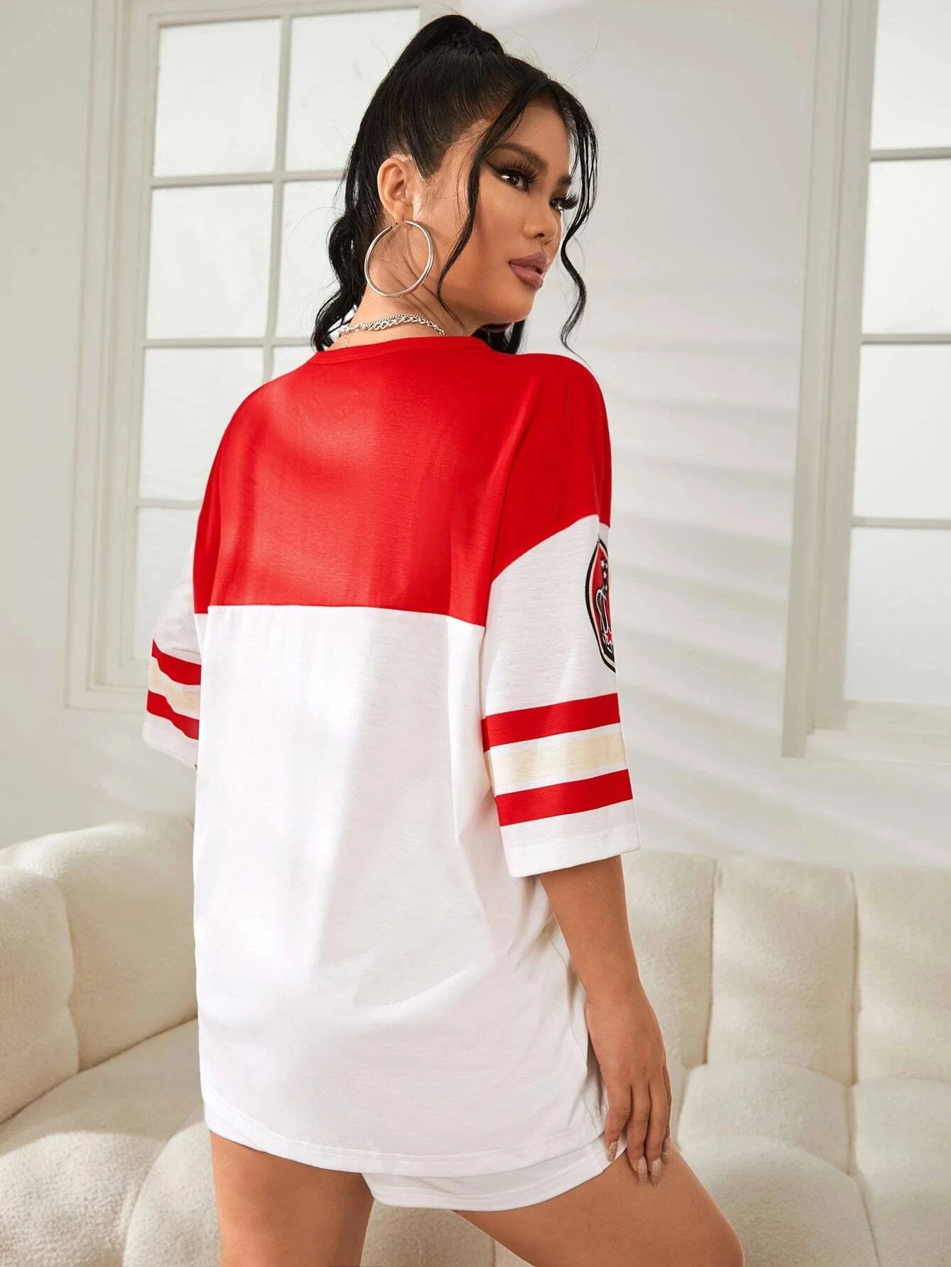 3.18 Fashion Sports Casual Yoga Plus Size Women's Clothing Set Alphanumeric Printed T-shirt and Sports Shorts, Comfortable Set
