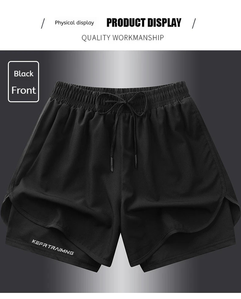 Men's Summer Hot-selling Anti-exposure Double-layer Sports Casual Shorts Running Fitness Three-quarter Pants