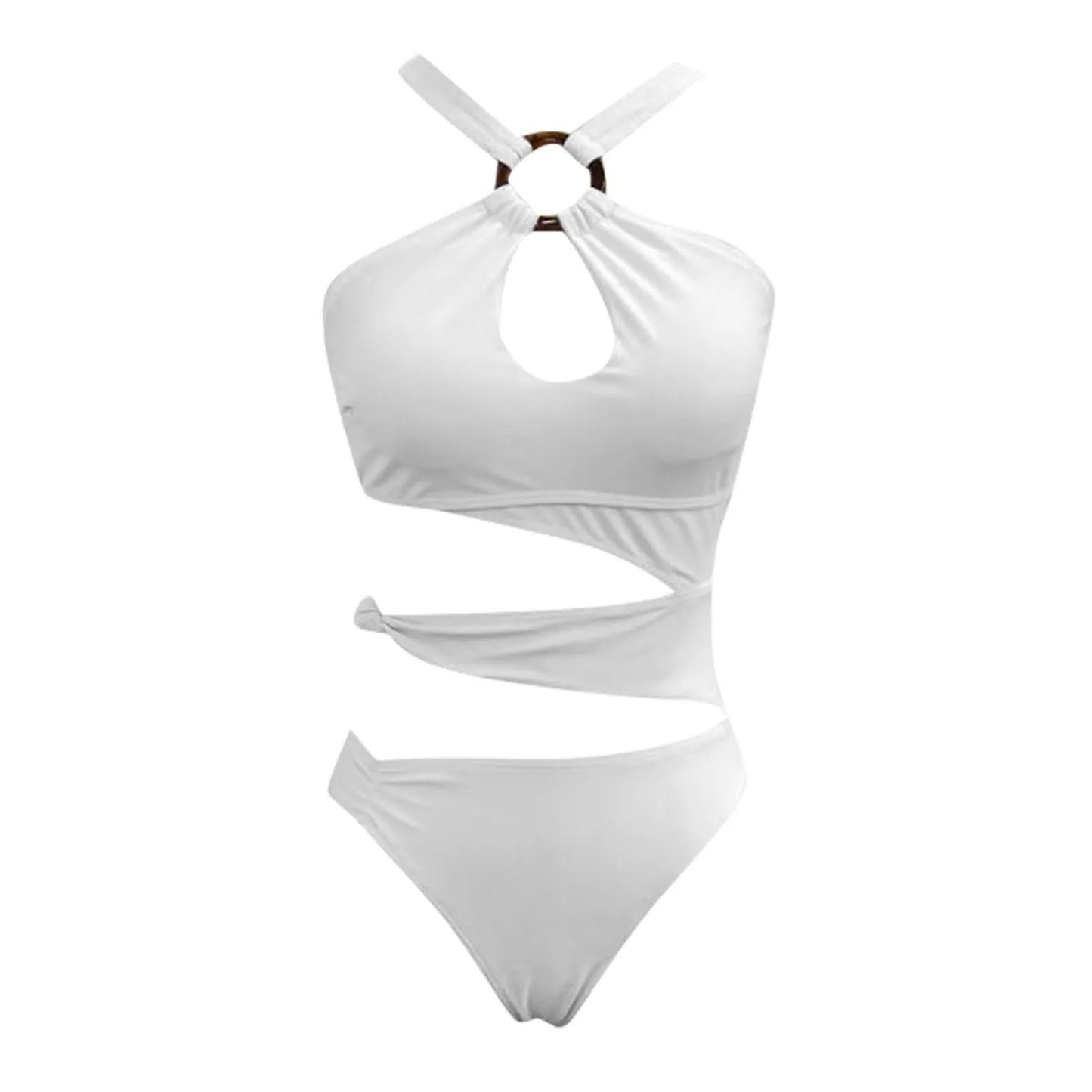 Sexy Halter Irregular Cutting Bikini Set Push-Up Bra Padded Swimsuit White Slim Beachwear High Leg Cut Loop Design Swimwear 수영복