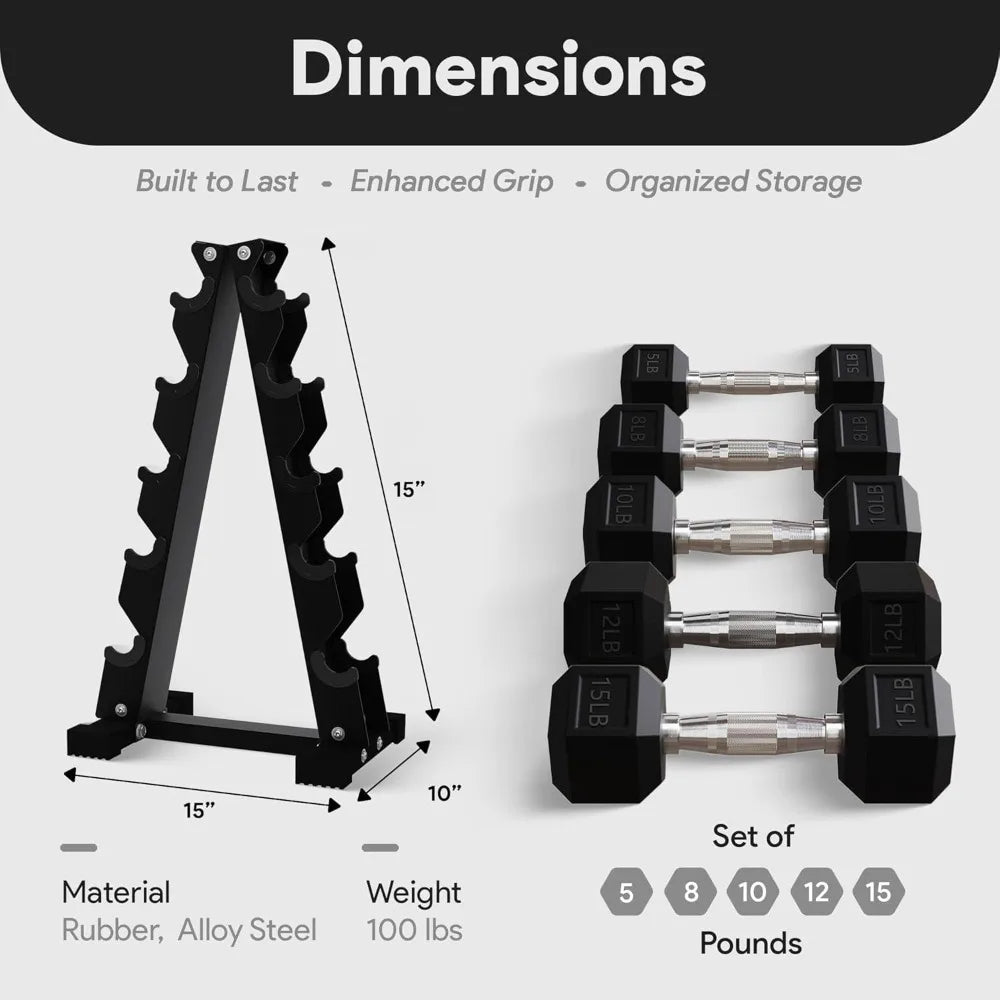 Premium Rubber Encased Hex Dumbbell Sets, 46LBS Set, 60LBS Set, 100LBS Set