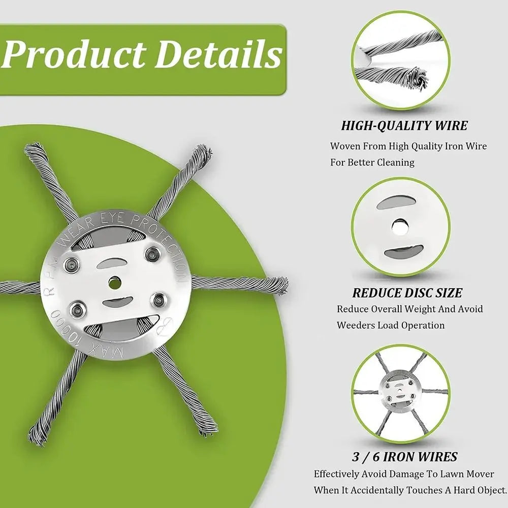 1Pcs 6 inch Universal Weed Brush Head Steel Wire Wheel Grass Trimmer Head Removal Moss Rust Lawn Mower Grass Brush Disc Weed