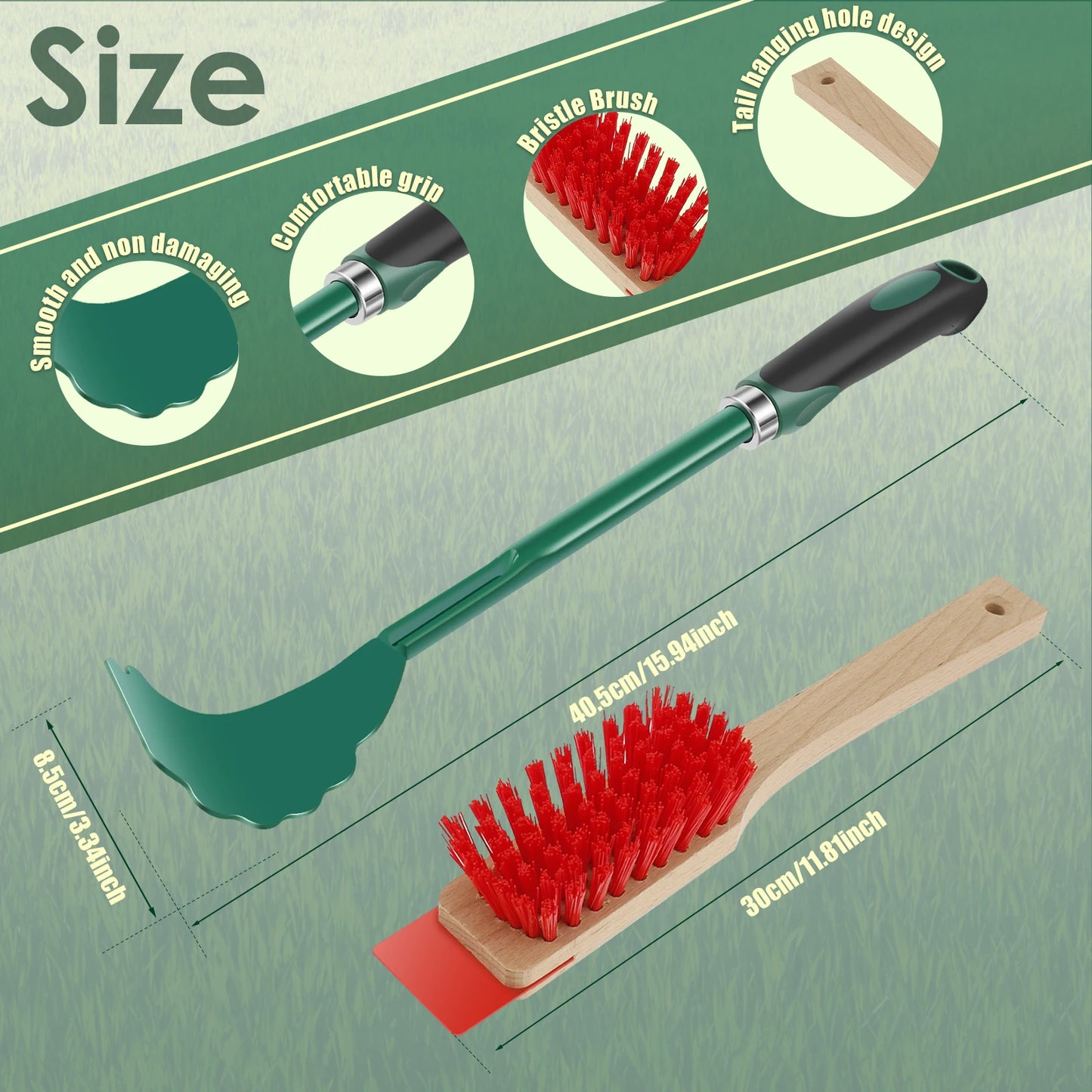 Mower Deck Scraper Deck Cleaner Tool with Stiff Bristle Brush Lawn Mower Longhandle Maintenance Scraper Cleaning Tool for Garden