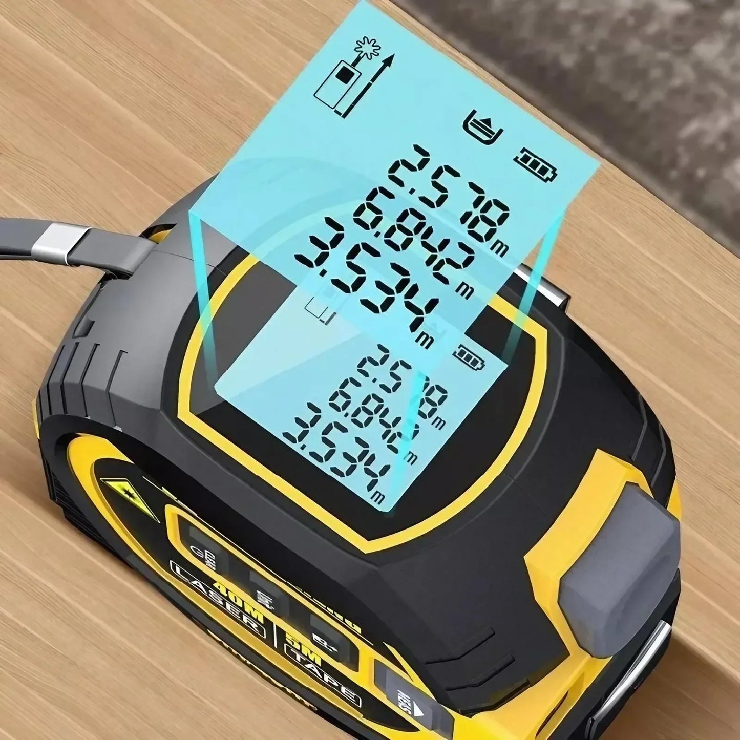 40m Laser 5m Steel Tape Measure - Digital Display Durable Non-slip Accurate Measurement Hook Loop 1PC