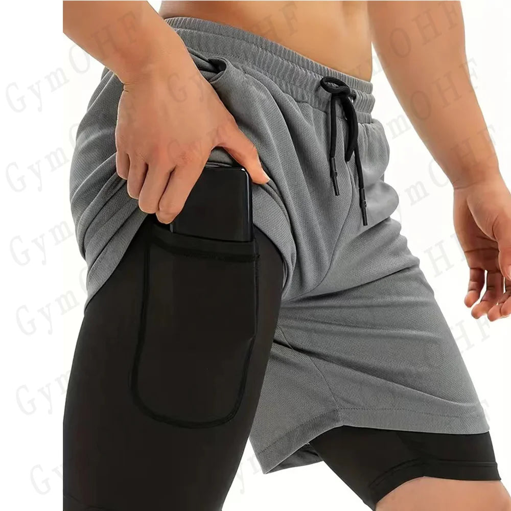 Goku Men Running Shorts 2 In 1 Double-Deck Sport Shorts Sportswear Gym Fitness Short Pant Training Jogging Bottom Men's Clothing