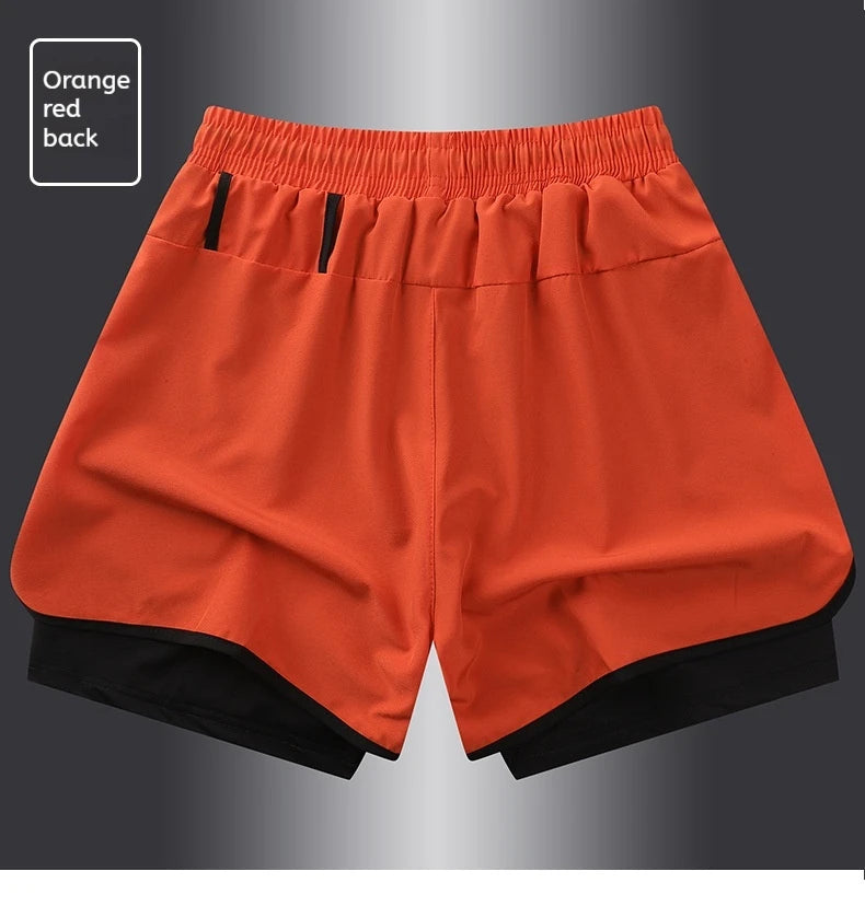 Men's Summer Hot-selling Anti-exposure Double-layer Sports Casual Shorts Running Fitness Three-quarter Pants