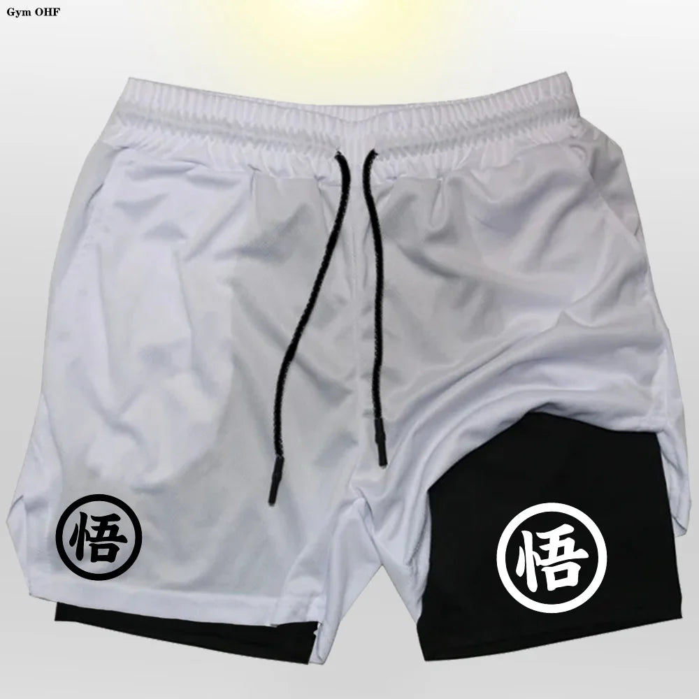 Goku Men Running Shorts 2 In 1 Double-Deck Sport Shorts Sportswear Gym Fitness Short Pant Training Jogging Bottom Men's Clothing