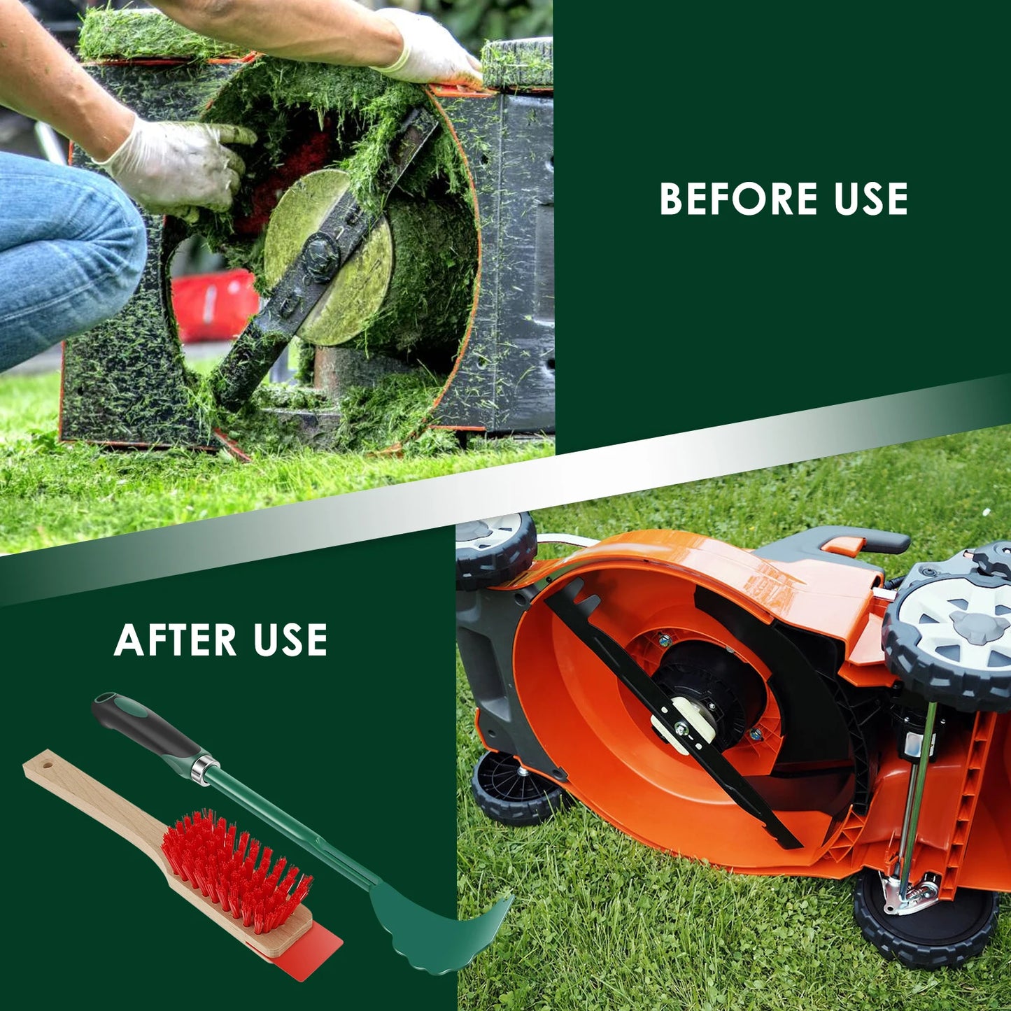 Mower Deck Scraper Deck Cleaner Tool with Stiff Bristle Brush Lawn Mower Longhandle Maintenance Scraper Cleaning Tool for Garden