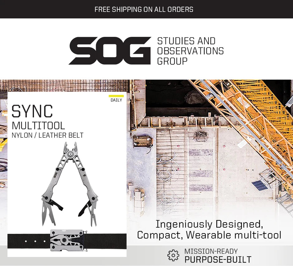 SOG Sync I & II Multitool Belt Buckle EDC Mini Multi Tool Gadgets for Men, Folding Pliers, Knife and 12 Survival Tools Kit Sets