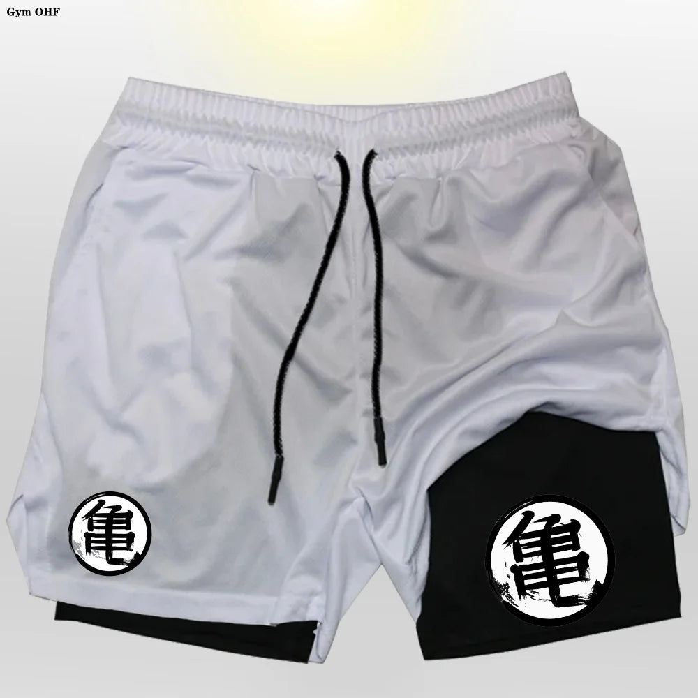 Goku Men Running Shorts 2 In 1 Double-Deck Sport Shorts Sportswear Gym Fitness Short Pant Training Jogging Bottom Men's Clothing