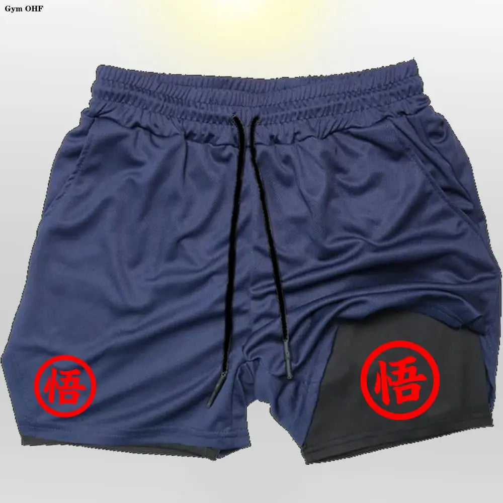 Goku Men Running Shorts 2 In 1 Double-Deck Sport Shorts Sportswear Gym Fitness Short Pant Training Jogging Bottom Men's Clothing