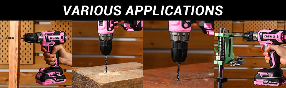 Power Drill Cordless: DEKO Pink Cordless Drill 20V Electric Power Drill Set Tool for Women